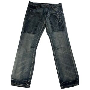 AKOO BRAND Mens Baggy Jeans Size 36x33 Blue Denim Straight Fit Cotton Y2K VTG